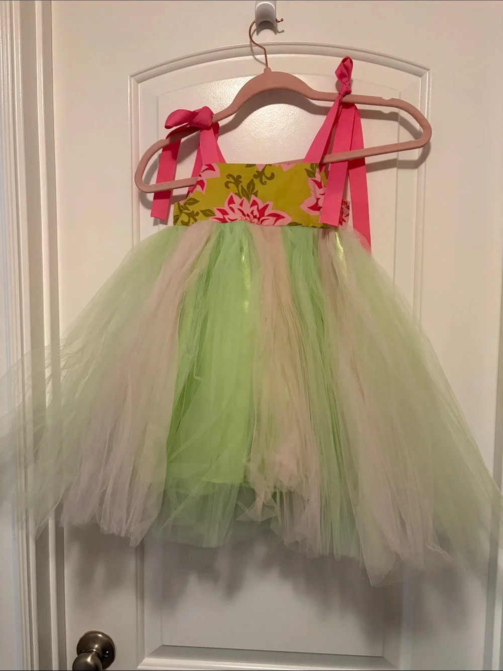 Pink & Light Green Tulle Floral Bodice Kids Costume Dress